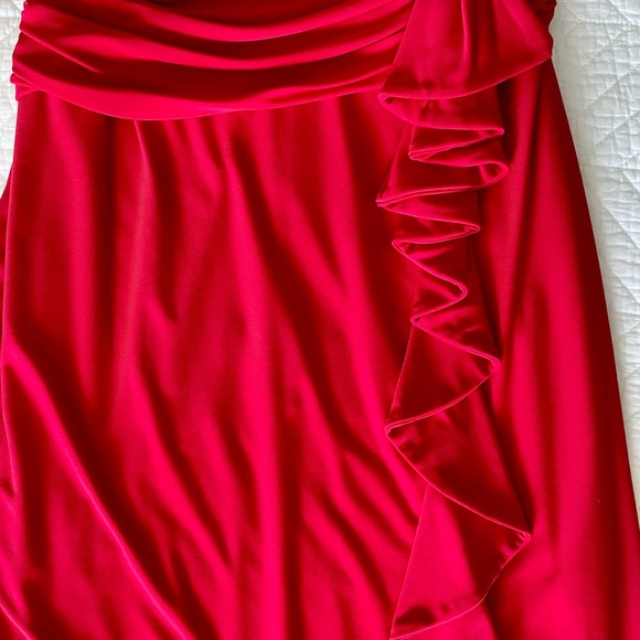 Red Ruched Ruffle Sheath Dress - Picture 2 of 5